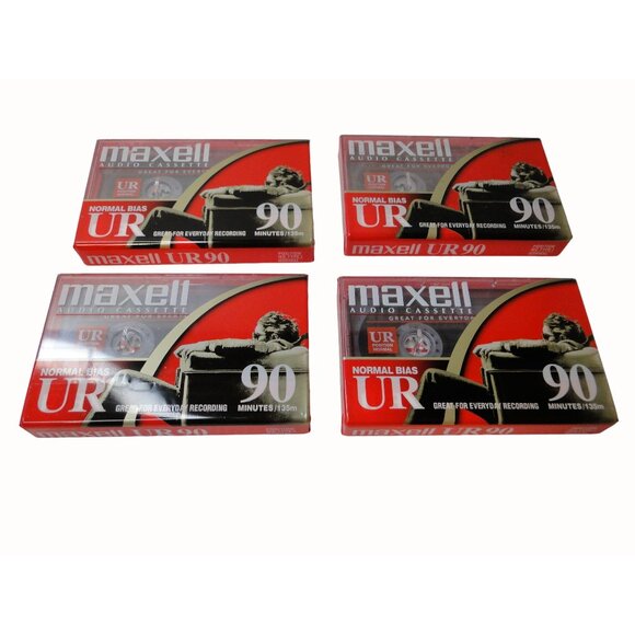 4 Pack Maxell UR 90 Minute Blank Audio Cassette Tapes Normal Bias New Sealed - Picture 2 of 4